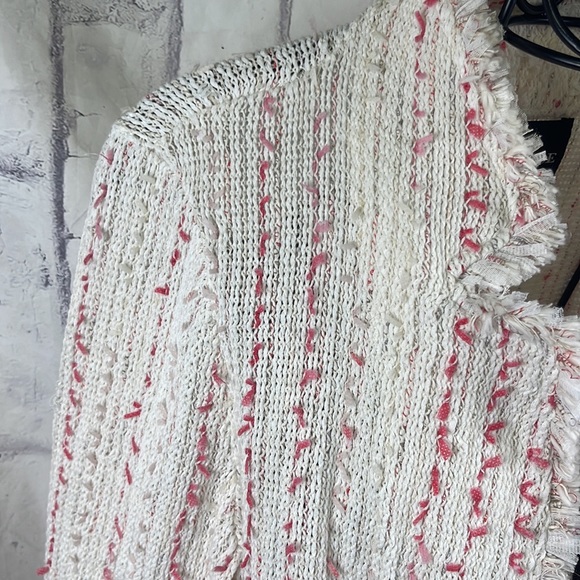 Nic+Zoe Open Front Cardigan Tweed 3/4 Sleeve Fringe Single Hook & Eye Closure - Picture 4 of 10